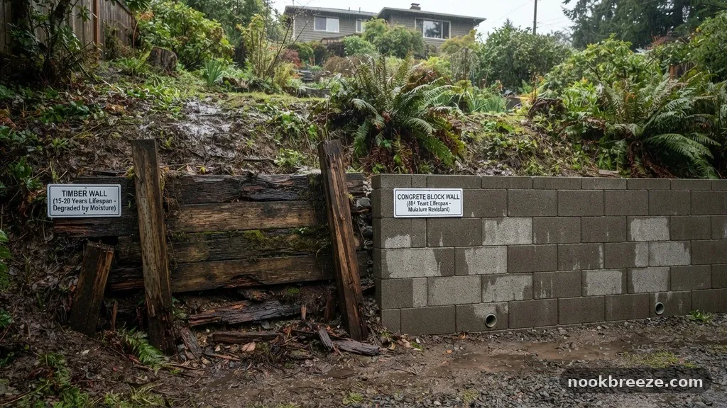 Timber vs Concrete Block Retaining Walls: Lifespan Comparison in Wet Climates